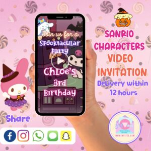 🎃👻 Sanrio Halloween Video Invitation | Cute & Spooky Digital Birthday Party Invite | Editable Animated MP4