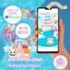 Cute Squishmallows pool party video invitation with pastel tones, colorful characters, and personalized birthday details in animated style.