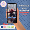 3D animated Spiderman swinging through the city with birthday details displayed for a digital video invitation