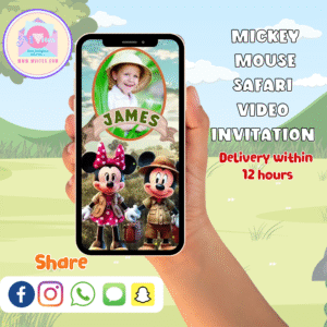 Mickey Mouse safari theme birthday video invitation in the jungle