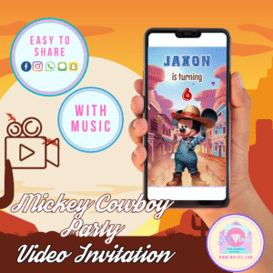 Mickey Mouse Cowboy Video Invitation | Western Theme Birthday Party Invite