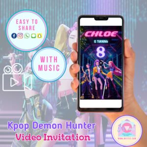 Kpop Demon Hunters Video Invitation – Personalized Animated Party Invite with Photo & Details