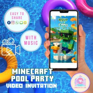 Minecraft Pool Party Video Invitation | Personalized Animated Birthday Invite