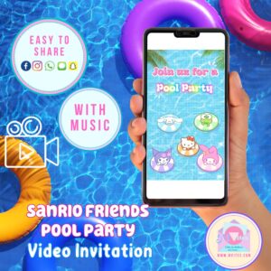 Sanrio Friends Pool Party Video Invitation | Cute Summer Birthday Digital Invite